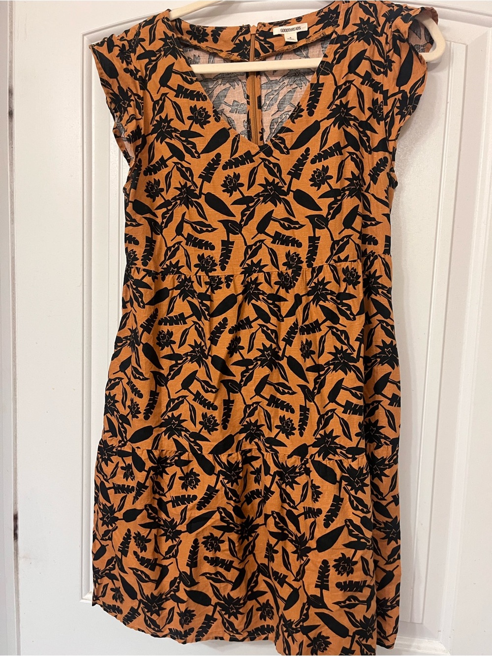 Women’s Goodthreads Burnt Orange Mini Dress with Black Floral Print